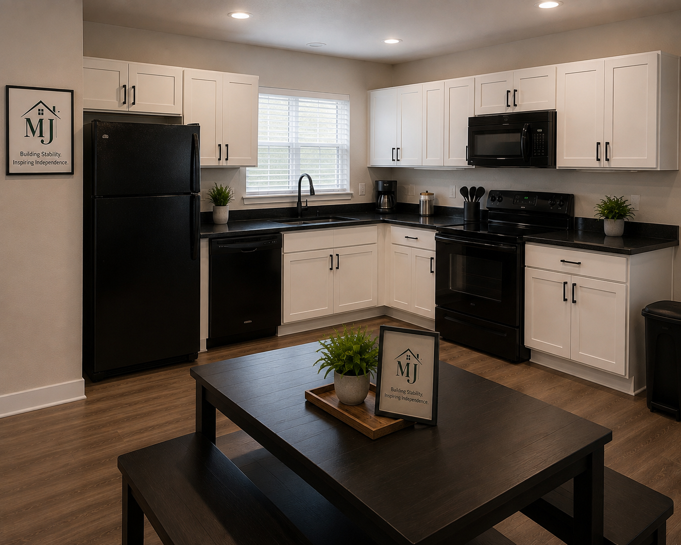 Modern kitchen and dining area in an MJ shared home